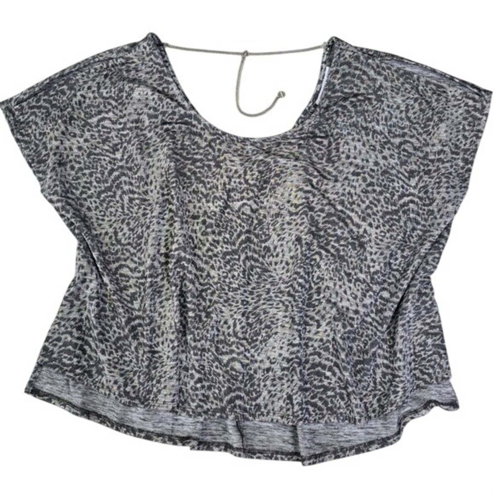 Jennifer Lopez Womens Size M‎ Gray Metallic Leopard Print Dolman Top Chain Back